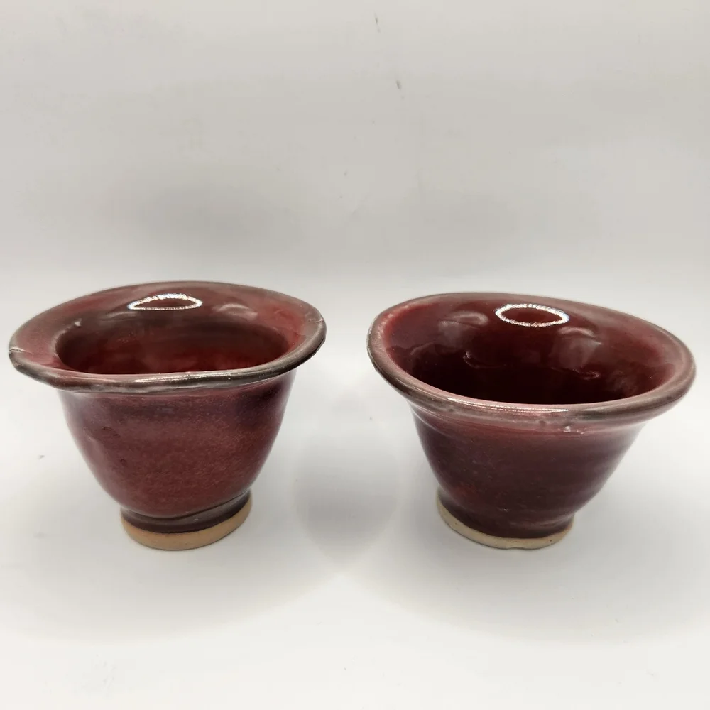 Art Pottery Glazed Small Cups Earth Tones, Set of 2